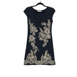 Revolve Likely Black Embroidered Cap Sleeve Boat Neck Boho Mini Dress Size 2